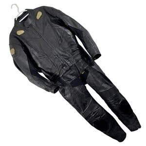 TOP GEAR BY 4 STAR! 100% FINE BLACK GENUINE LEATHER RACING SUIT, ARMORED! SZ L